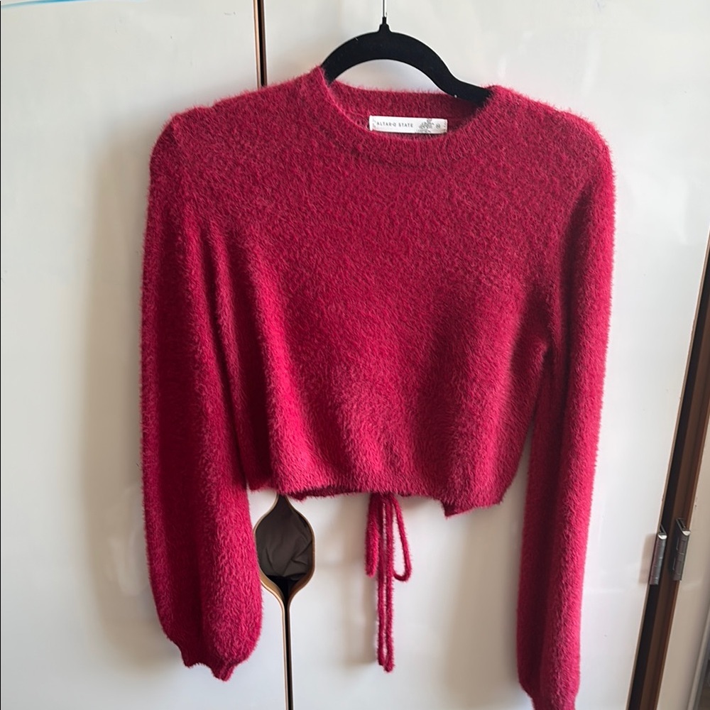 alterd state red fuzzy cropped sweater! NEVER WORN! ♥️💋🌹🍓🐞💄